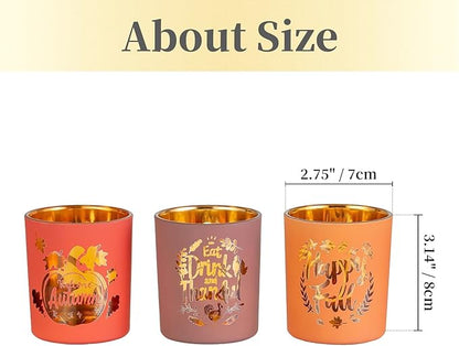 Hewory Thanksgiving Votive Candle Holders: Fall Glass Tea Light Candle Holder Set of 12, Thanksgiving Table Decorations Centerpieces for Dinner Table Fireplace Mantle Fall Decorations for Home Party