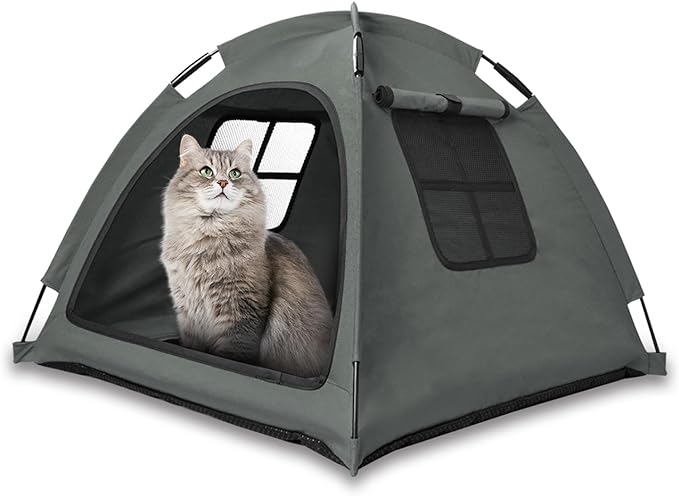 Grey Cat Tent House、Cat's Nest, Portable Indoor/Outdoor Pet Tent House for Cats, Puppies and Other Small Animals-Mewly Pet