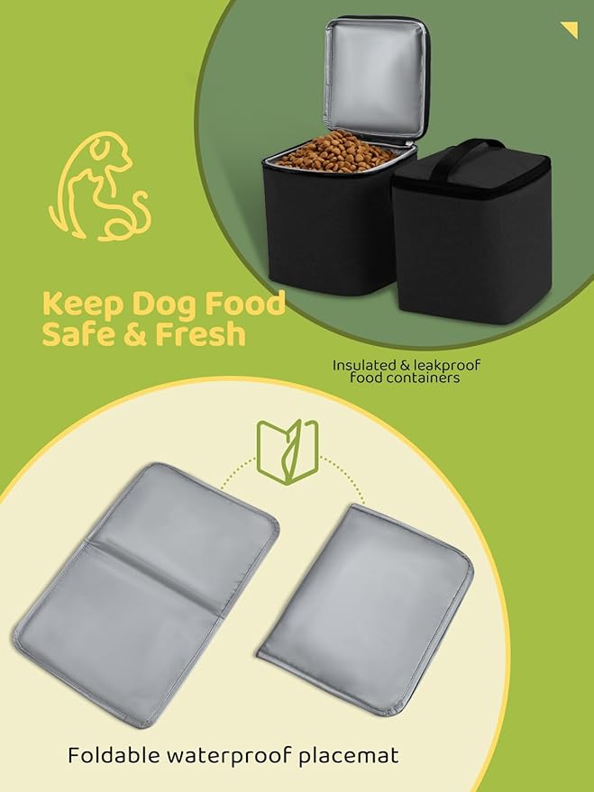 Dog Travel Bag, 25L Airline Approved Dog Travel Backpack for Pet Travel Accessories with 2 Food Storage Containers, 2 Foldable Bowls for Short Trips, Black-Mewly Pet