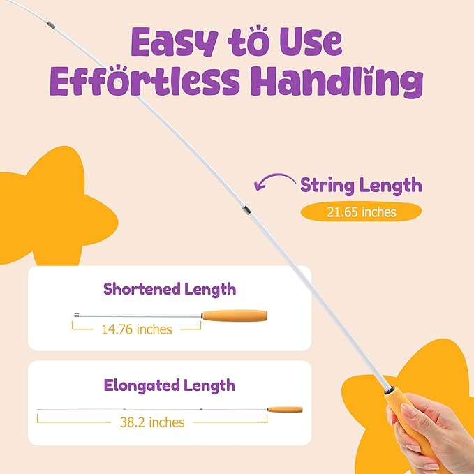 Cat Wand 38" - Retractable Cat String Toy with Spider Teaser and Refill, Perfect Interactive Toy for Indoor Cats and Kittens-Mewly Pet