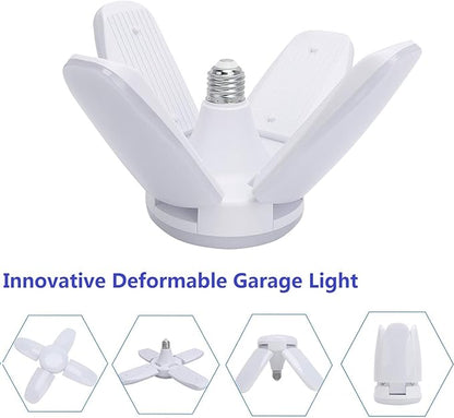(4 Pack) LED Garage Lights, 60W Trilights Ceiling, High Low Bay Deformable Adjustable 4 Led Light Bulbs 6000LM 6000K, Screw in Tribright Garage Lighting Fixture,CRI80 Daylight