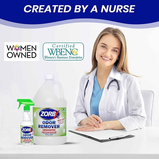 ZORBX Unscented Odor Eliminator for Strong Odor 16 Oz + 128 Oz - Used in Hospitals & Healthcare Facilities - Advanced Trusted Formula, Fast-Acting Odor Remover Spray for Dog, Cat, House & Carpet-Mewly Pet
