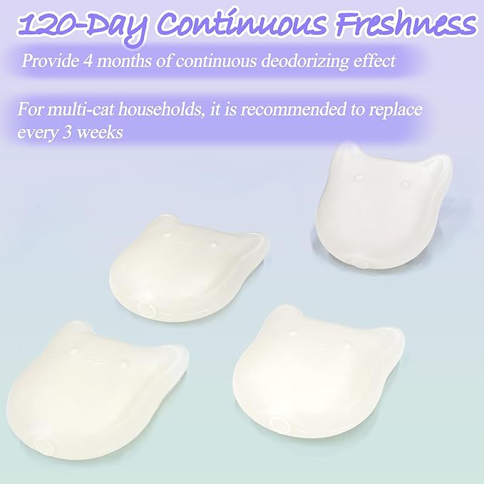 NewKe 4 Pack Deodorizer for Cumrige Self Cleaning Litter Box, Odor Eliminator Compatible with Fumoi Automatic Cat Litter Box, Cute Cat Shaped Design with Camellia Flower Scent, Fragrance Refills-Mewly Pet