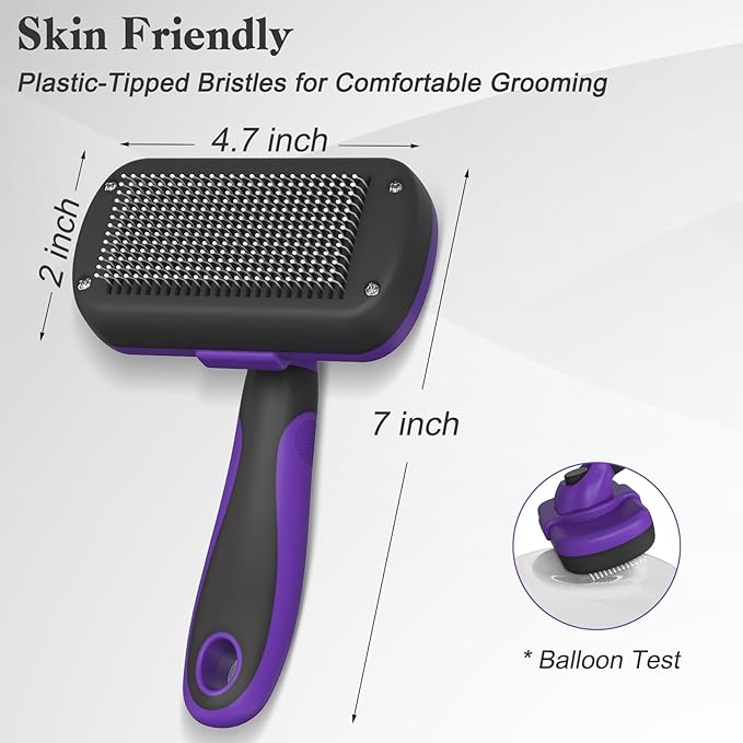 Swihauk Self Cleaning Slicker Brush for Dogs & Cats, Skin Friendly Pet Grooming for Shedding, Deshedding, and Hair Removal - Puppy Brush for Long Haired Pets, Pet Supplies, Purple-Mewly Pet