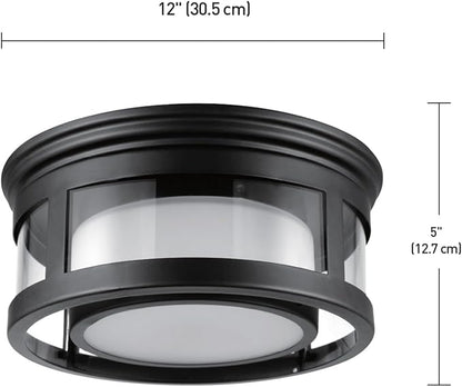 GLOBE Electric 44480 Brisbane 1-Light Outdoor Indoor Flush Mount Ceiling Light, Matte Black, Frosted Glass Shade, Bulb Not Included