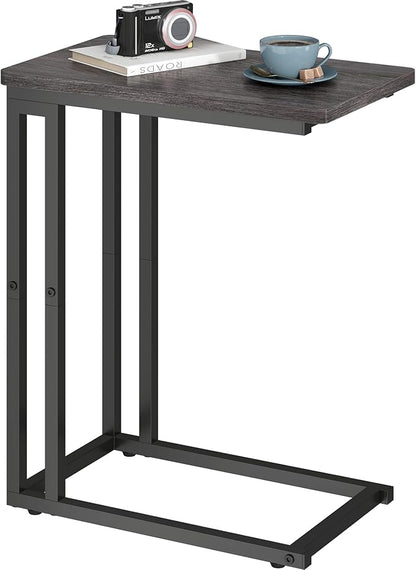 Yusong C Shaped End Table - Slide Under Sofa Couch Bed, Small Table for Small Spaces, Skinny Overbed, Coffee Drink Snack Table for Living Room, Grey Oak