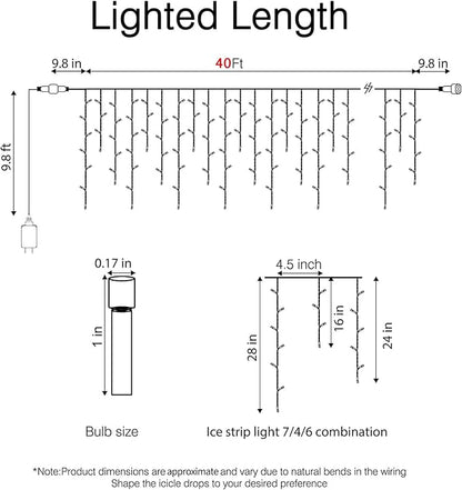 Icicle Lights Outdoor, 40Ft. 432 LED Color Changing Christmas Lights with 81 Drops, Dimmable Twinkle Fairy with Remote and Timer, for House, Warm and Multicolor