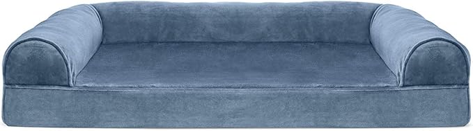 Furhaven Cooling Gel Dog Bed for Large/Medium Dogs w/ Removable Bolsters & Washable Cover, For Dogs Up to 55 lbs - Faux Fur & Velvet Sofa - Harbor Blue, Large-Mewly Pet