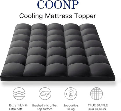 COONP Twin XL Mattress Topper, Extra Thick Pillowtop, Cooling Plush Mattress Pad Cover Bed Topper Protector with 8-21 Inch Deep Pocket (Black, Twin XL)