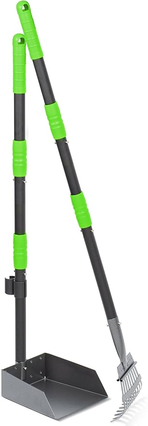 Heeyoo Dog Pooper Scooper, Dog Poop Tray and Rake Set, Pet Waste Removal Scoop with Long Adjustable Sectional Stainless Handles-Mewly Pet