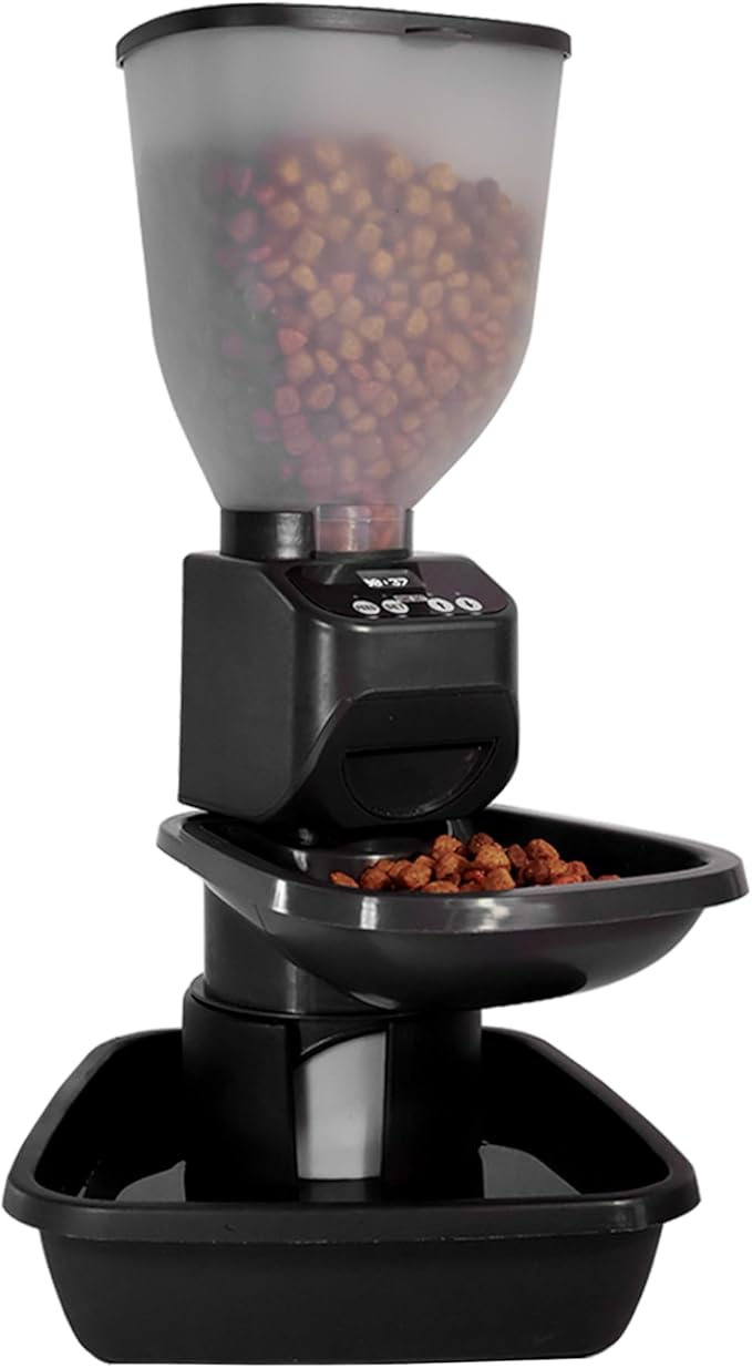 Automatic Dog & Cat Food Feeder with Water Dispenser – Smart Pet Feeder with Portion Control, OLED Display, Anti Jam Design, Battery Operated Dispenser for Small Pets - Black-Mewly Pet