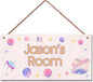 Personalized Universe Sign, Outer Space Theme Wall Art Decor Custom Name Door Plate for Kids Room Nursery Planet Stars Door Art Décor For Girls Boys Room Little Man Cave