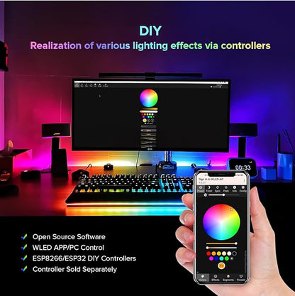BTF-LIGHTING WS2812B IC RGB 5050SMD Pure Gold Individual Addressable LED Strip 16.4FT 150LED 30LED/m Flexible Full Color IP30 DC5V for DIY Chasing Color Project(No Adapter or Controller)