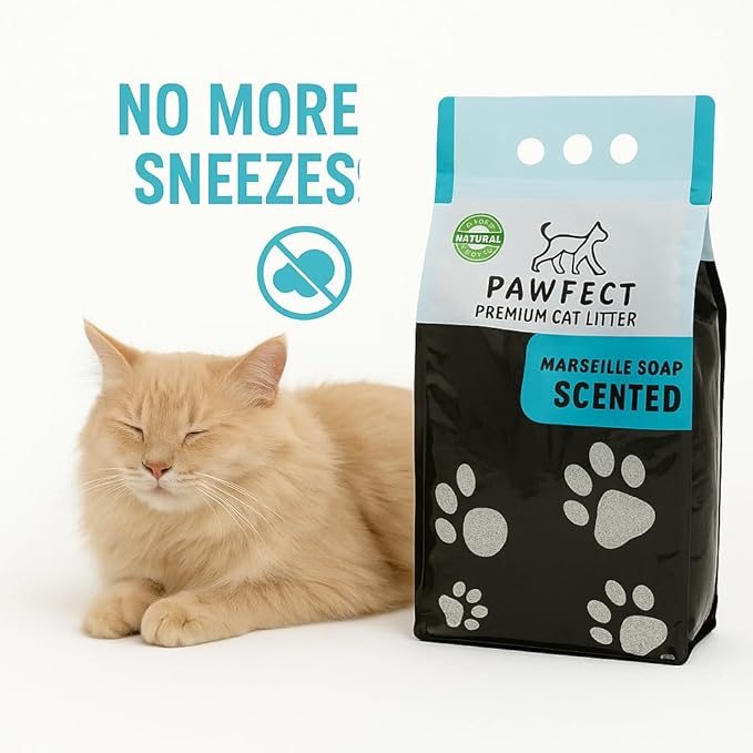 Marseille Soap Scented Cat Litter – 9.6 lb / 5L, Fast Clumping, Natural Odor Absorption, Lightweight Formula, Made with Turkish White Bentonite-Mewly Pet