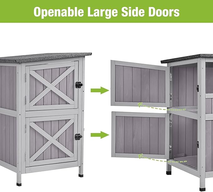 GUTINNEEN Outdoor Cat House Weatheproof Feral Cat Shelter Wooden Cat Condo for Winter with Escape Doors（AIR14）-Mewly Pet