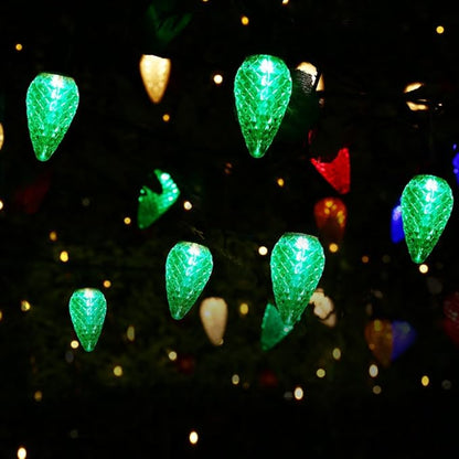 Brizled C9 Green String Lights, 16ft 25 LED Faceted Christmas Light Connectable, 120V UL Certified Roof Lights, Indoor Outdoor Xmas Tree Lights for Halloween Christmas St. Patrick's Day Party Garden