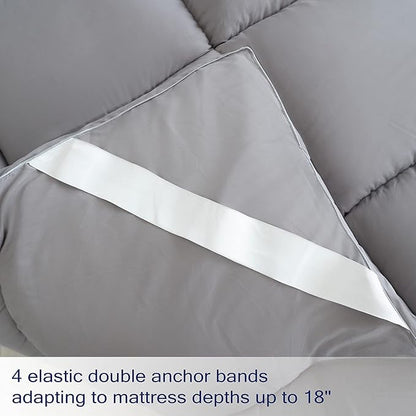 Cooling Mattress Pad Extra Thick Bed Topper Plush Pillow Top Hotel Quality Down Alternative Mattress Topper for Queen Bed, Queen Size, Grey