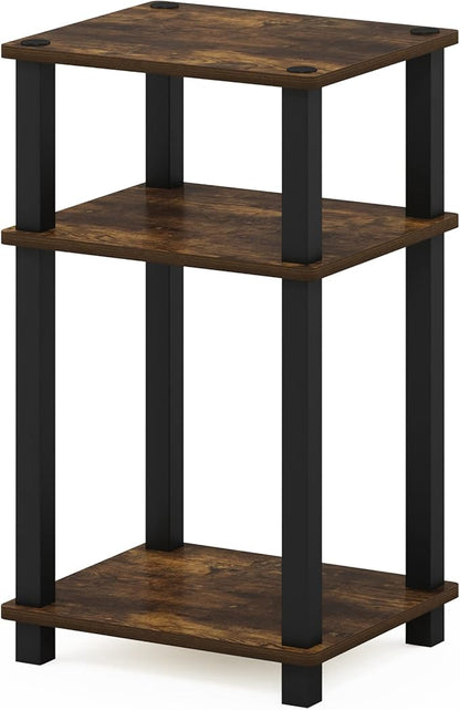 Furinno Just 3-Tier Turn-N-Tube End Table/Night Stand/Bedside Table, 1-Pack, Amber Pine/Black