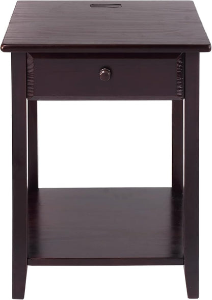 Casual Home Owl Night Stand with USB Port Charging Station and Drawer, 17.5"W x 14.25"D x 24.5"H, Espresso