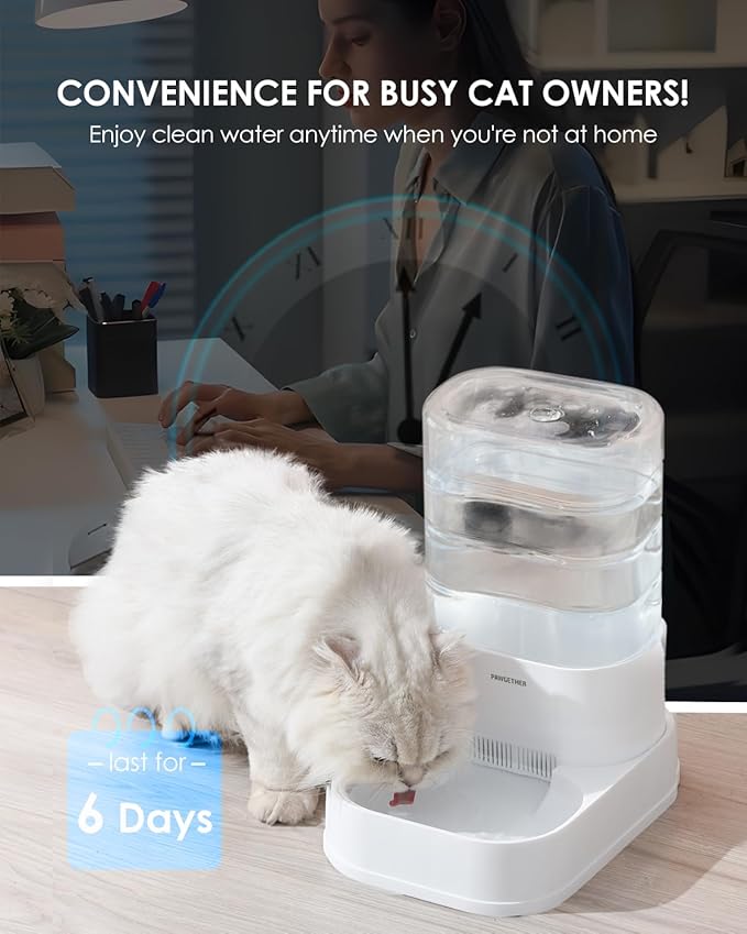 PAWGETHER® Gravity Cat Water Dispenser with 6 Pcs Filters Pet Waterer for Cats and Small to Medium Sized Dogs 1 Gallon/3.5L-Mewly Pet