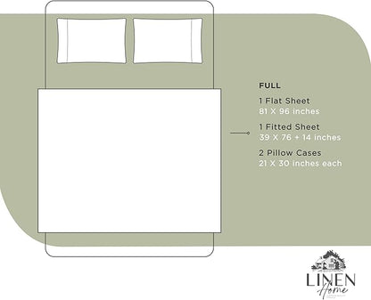 Linen Home 100% Cotton Percale Sheets Full Size, Sage, Deep Pocket, 4 Pieces Set - 1 Flat, 1 Deep Pocket Fitted Sheet and 2 Pillowcases, Crisp Cool and Strong Bed Linen