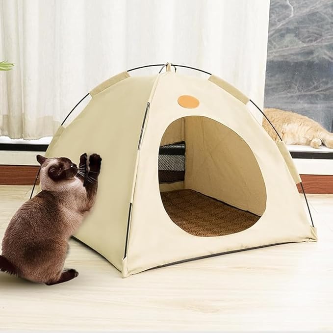 BreezyDen Pop-Up Pet Tent – Portable Indoor/Outdoor Cat Tent, Waterproof Pet Hideaway for Cats & Small Dogs with Mesh Window, Anti-Slip Base & Washable Design (Coffee, XL (20 catties Kitten))-Mewly Pet