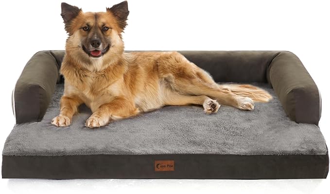 Waterproof Orthopedic Dog Beds Large, Egg-Crate Foam Dog Couch, Comfy Bolster Pet Bed with Removable Washable Cover, Nonskid Bottom (Large, Dark Green)-Mewly Pet