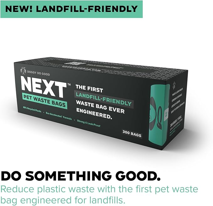 Doggy Do Good Next Pet Waste Bags, Landfill Friendly Recycled Plastic Unscented Dog Poop Bags for Dogs, Thick & Leakproof, Strong, Earth Friendly Poop Bags, 300 Count-Mewly Pet
