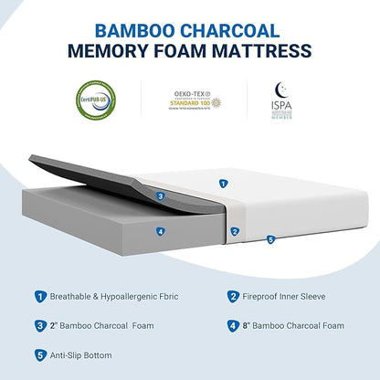 Avenco King Mattress, 12 Inch King Size Mattress in a Box with Bamboo Charcoal Memory Foam for Cooling Sleep & Pain Relief, Medium Soft King Bed Mattresses, CertiPUR-US Certified
