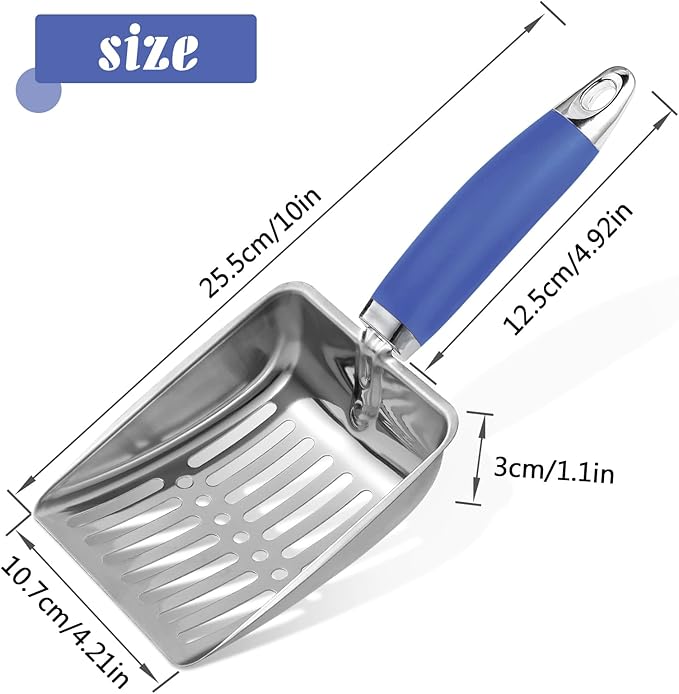 Cat Litter Scoop -Stainless Steel Metal Cat Litter Scoop-Sturdy Mesh Scooper - Mesh Shovel-Easy to Clean - Suitable for Cat Litter Box -Navy Blue-Mewly Pet