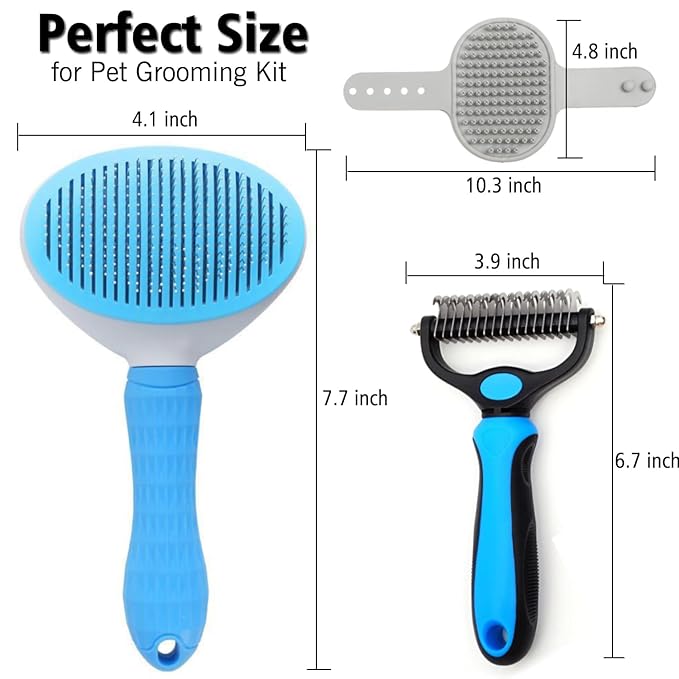 3PCS Dog Grooming Brush - Dog Brush for Shedding Massaging Bathing - Double Sided Shedding, Dematting Undercoat Rake - Self Cleaning Slicker Comb for Dogs and Cats with Long or Short Coats-Mewly Pet