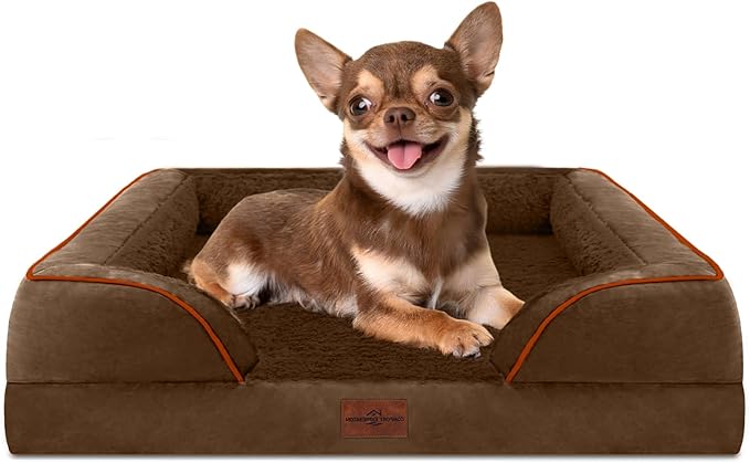 Comfort Expression Small Dog Beds Waterproof Orthopedic Foam Dog Sofa Beds for Small Dogs Comfy Pet Bed with Washable Removable Cover & Non-Slip Bottom(X-Small,Chocolate Brown)-Mewly Pet