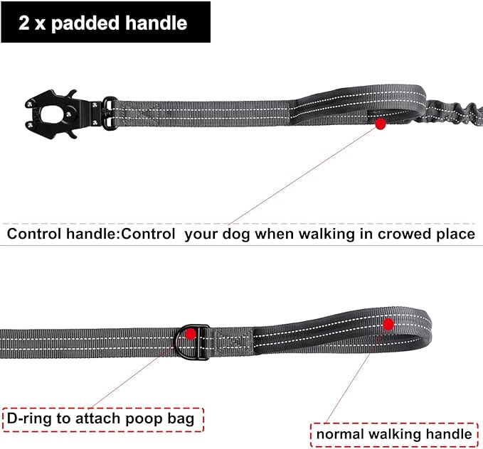 ICEFANG Tactical Dog Leash,K9 Training Walking Bungee Lead with 2 Control Handle,Heavy Duty Quick Release Metal Clasp,for Medium Large Breed (Reflective Grey, 6 FT)-Mewly Pet