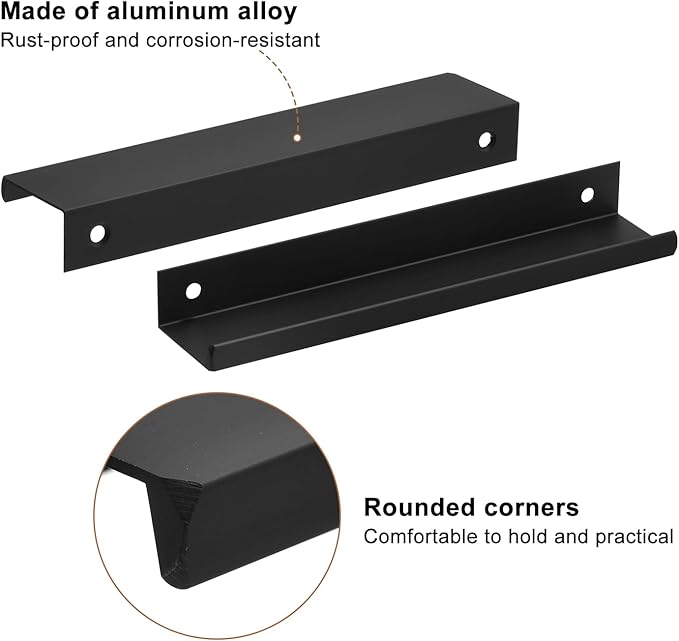 uxcell Cabinet Finger Edge Pull, 8pcs 150mm / 5.91" Aluminum Alloy Back Mount Hidden Cabinet Pulls Concealed Handle for Home Kitchen Drawer Cabinet, Black