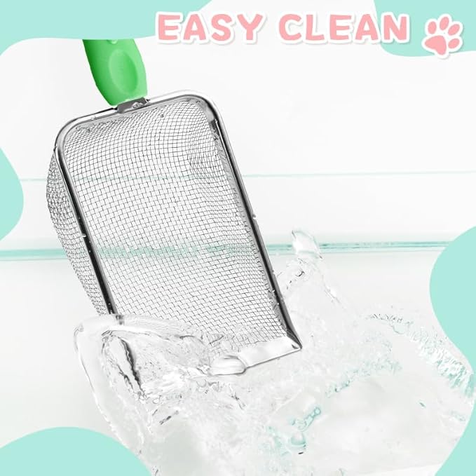 Cat Litter Scoop,Sturdy Litter Cleaner Corner Shovel,Stainless Steel Mesh Litter Shovel,Easy to Clean Reptile Terrarium Sand Waste,Beach Shovel(Green)-Mewly Pet
