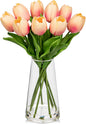 Fake Tulips Artificial Tulip Flowers in Glass Vase with Faux Water, 14.2" Real Touch Peach Tulip Flowers Spring Décor for Table Centerpiece Home Farmhouse Resto Wedding Decoration