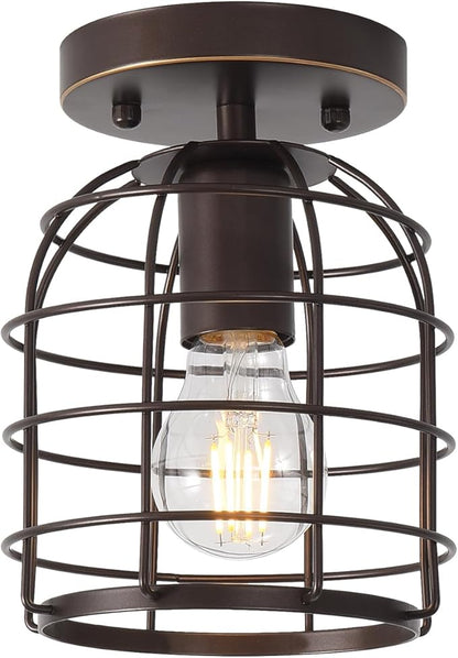 Create For Life® Industrial Vintage Flush Mount Ceiling Light,Oil Rubbed Bronze Semi Flush Mount Ceiling Lamp Fixture for Hallway Stairway Kitchen Garage, E26,1 Pack