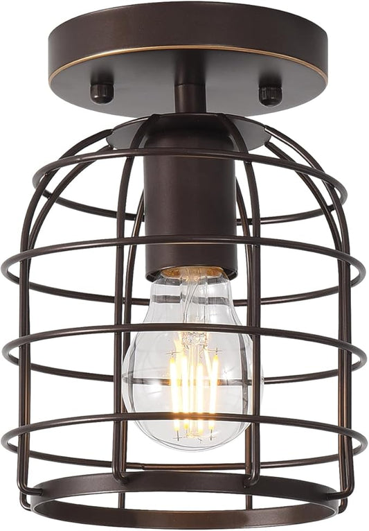 Create For Life® Industrial Vintage Flush Mount Ceiling Light,Oil Rubbed Bronze Semi Flush Mount Ceiling Lamp Fixture for Hallway Stairway Kitchen Garage, E26,1 Pack