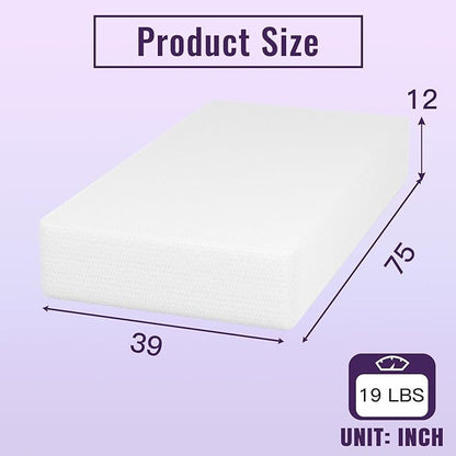 PayLessHere 12 Inch Bamboo Charcoal Cooling Gel Memory Foam Mattress in a Box/Medium-Firm Mattress/Fiberglass Free/Pressure Relief & Temperature Regulation/CertiPUR-US Certified,White Twin