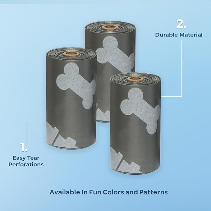 Best Pet Supplies Dog Poop Bags (240 Bags) for Waste Refuse Cleanup, Doggy Roll Replacements for Outdoor Puppy Walking and Travel, Leak Proof and Tear Resistant, Thick Plastic - Gray-Mewly Pet