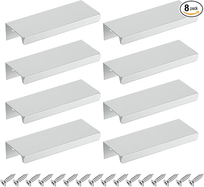 uxcell Cabinet Finger Edge Pull, 8pcs 80mm / 3.15" Aluminum Alloy Back Mount Hidden Cabinet Pulls Concealed Handle for Home Kitchen Drawer Cabinet, Silver
