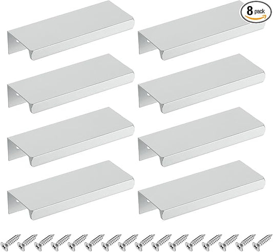uxcell Cabinet Finger Edge Pull, 8pcs 80mm / 3.15" Aluminum Alloy Back Mount Hidden Cabinet Pulls Concealed Handle for Home Kitchen Drawer Cabinet, Silver
