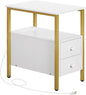 HOOBRO End Table with Charging Station, Narrow Side Table with 2 Drawer & USB Port & Power Outlets, Nightstand for Small Spaces, Stable and Sturdy, for Living Room, Bedroom, Gold and White DW541BZ01