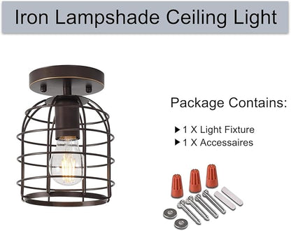Create For Life® Industrial Vintage Flush Mount Ceiling Light,Oil Rubbed Bronze Semi Flush Mount Ceiling Lamp Fixture for Hallway Stairway Kitchen Garage, E26,1 Pack