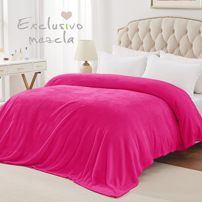 Exclusivo Mezcla Fleece Blanket Twin Size for Bed, Super Soft and Warm, All Season Use, Cozy, Plush, Lightweight, 60x80 Inches Hot Pink