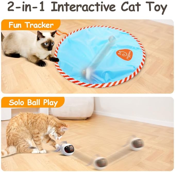 Migipaws Interactive Cat Ball Toy Set, Fun Tracker, Glowing Chase Ball with MystiChaser Pouch, Fluffy Tail, A Small Mice (White)-Mewly Pet