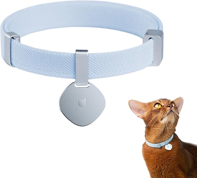 Safety Cat Collar Pro and Tag Set - U.S. IDA Gold Award, Elastic Release Cat Collar Charm Tag, Non Breakaway Cat Collar Adjustable with Charm for Kitten Small Large Cats (Sierra Blue, S)-Mewly Pet