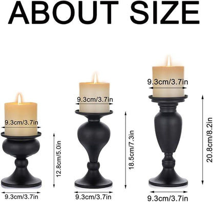 Sziqiqi Pillar Candle Holders Set of 3 Black for Table Mantle Fireplace Decor Modern Farmhouse Home Decor