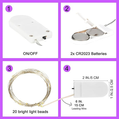 6 Pack LED Fairy Lights 7ft Battery Powered Waterproof Silver Wire 20 Led Mini String Mason Jar Lights for DIY Wedding Party Bedroom Patio Easter Christmas (Purple)