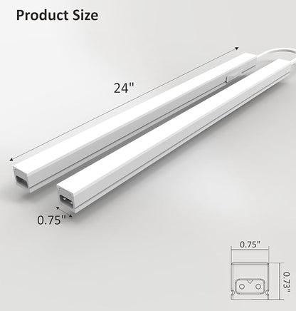 Under Cabinet Lighting Plug in, 24 Inch 2 Pcs, Linkable AC120V 3CCT 3000K/4000K/5000K Ultra Slim, LED Under Cabinet Lights for Counter Light, Kitchen, Shelf, Sink, Workshop, Desk, White